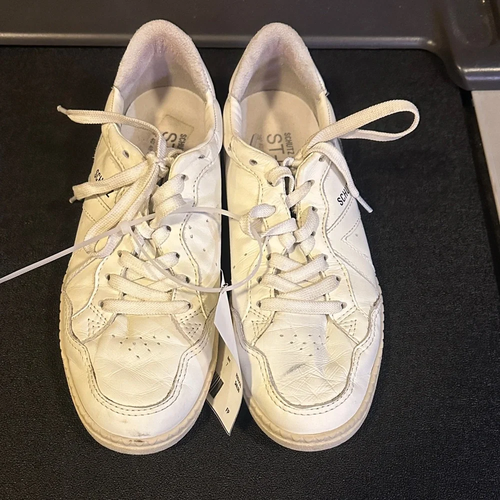 Schutz White Leather Sneakers with Laces - Picture 1 of 3